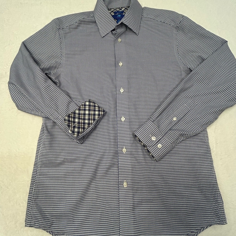 Egara Non-Iron Men's Blue Checkered Dress‎ Button-Up Shirt Medium